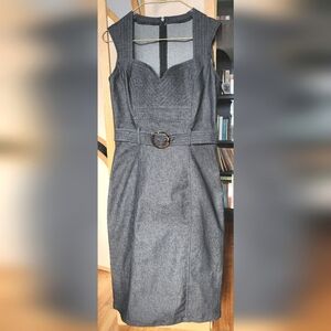 le chateau Charcoal Gray Midi Sheath Dress with Belt